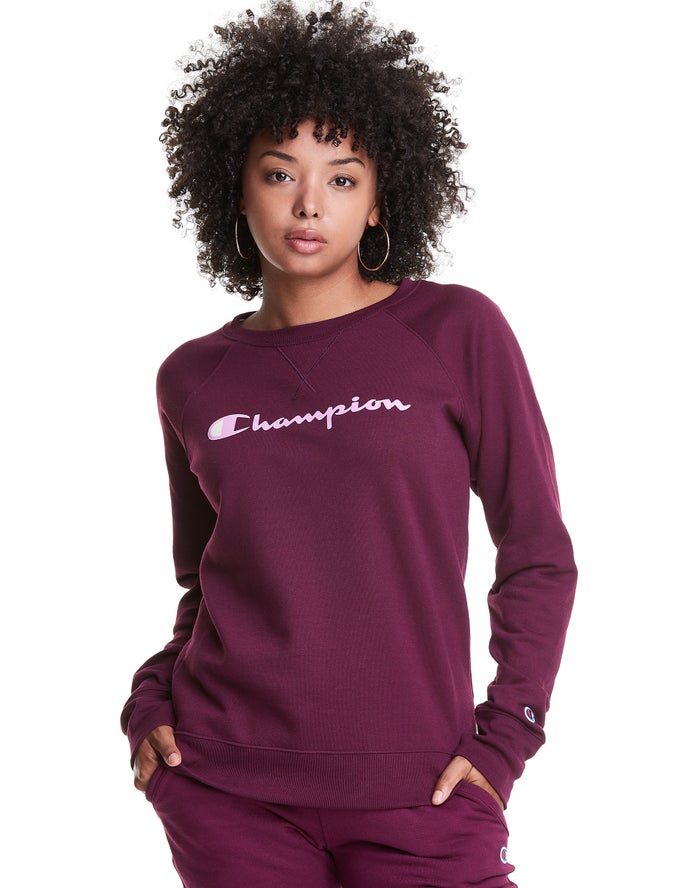 Champion Powerblend Fleece Classic Crew Script Logo Sweatshirt Dames - DonkerPaars - Belgie 2158ZTPY